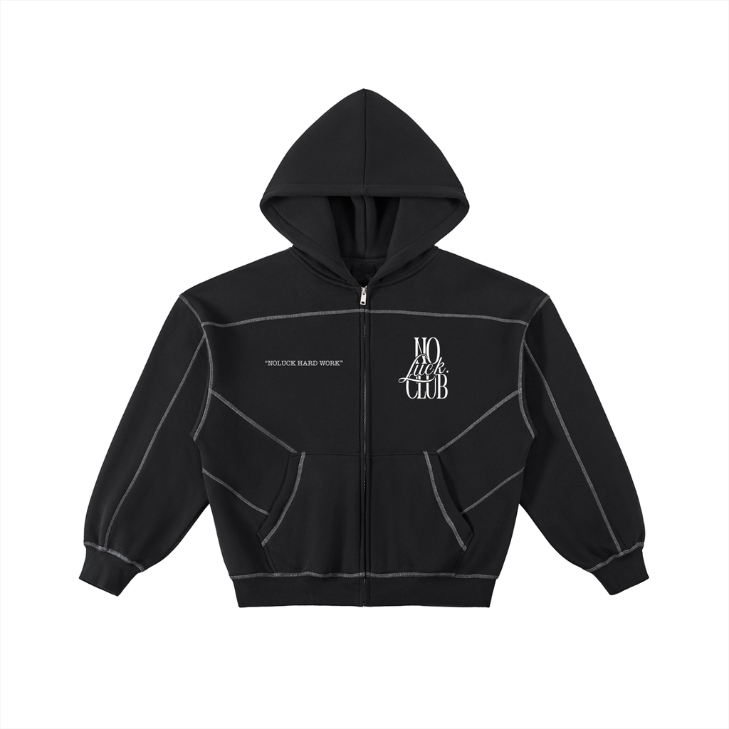 Contrast-Stitched Boxy Fleece Zip Hoodie (SIZE UP)