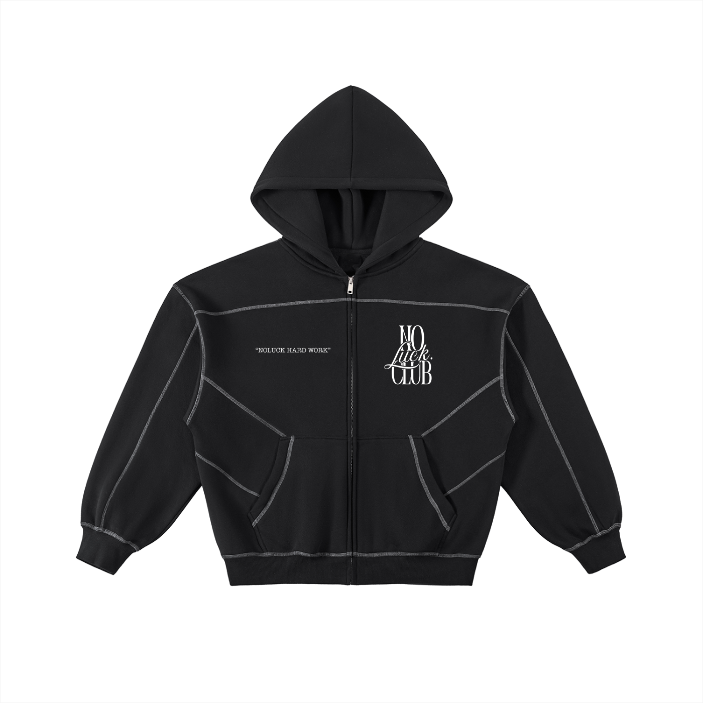 Contrast-Stitched Boxy Fleece Zip Hoodie (SIZE UP)